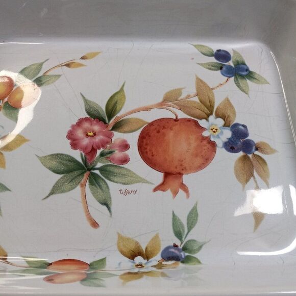 Vintage Brunelli Tiffany Pomegranate Flowers Heavy Bakeware Cottagecore - Picture 4 of 6